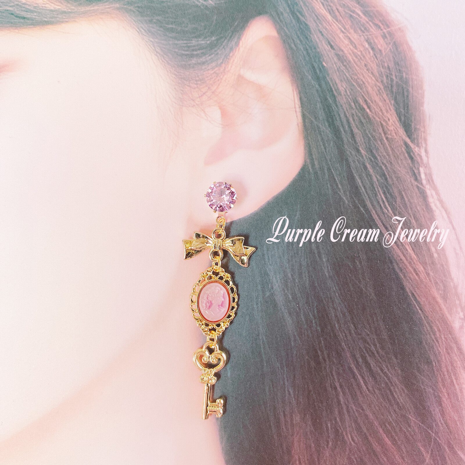 Cameo & Key Earrings - Image 4