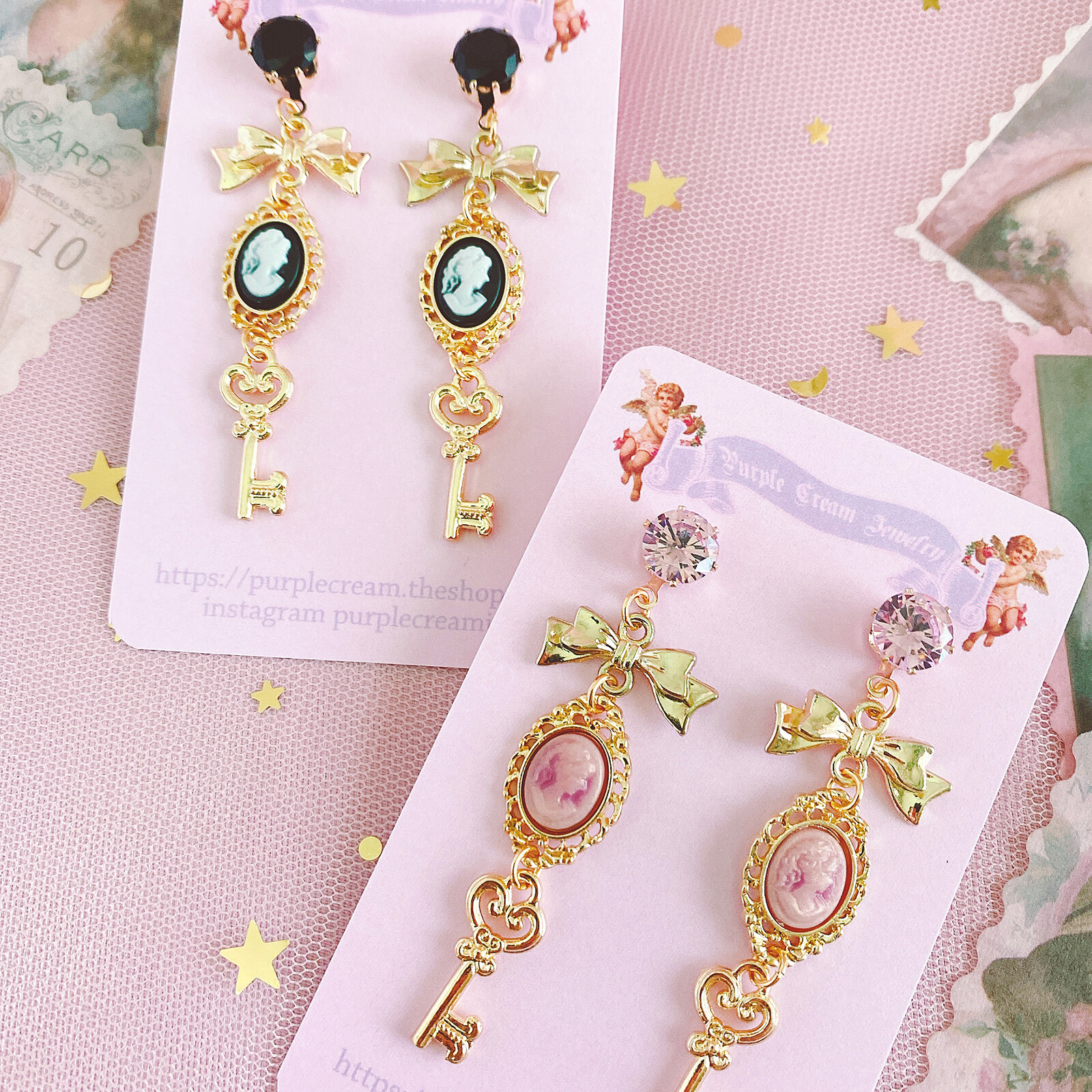 Cameo & Key Earrings - Image 5