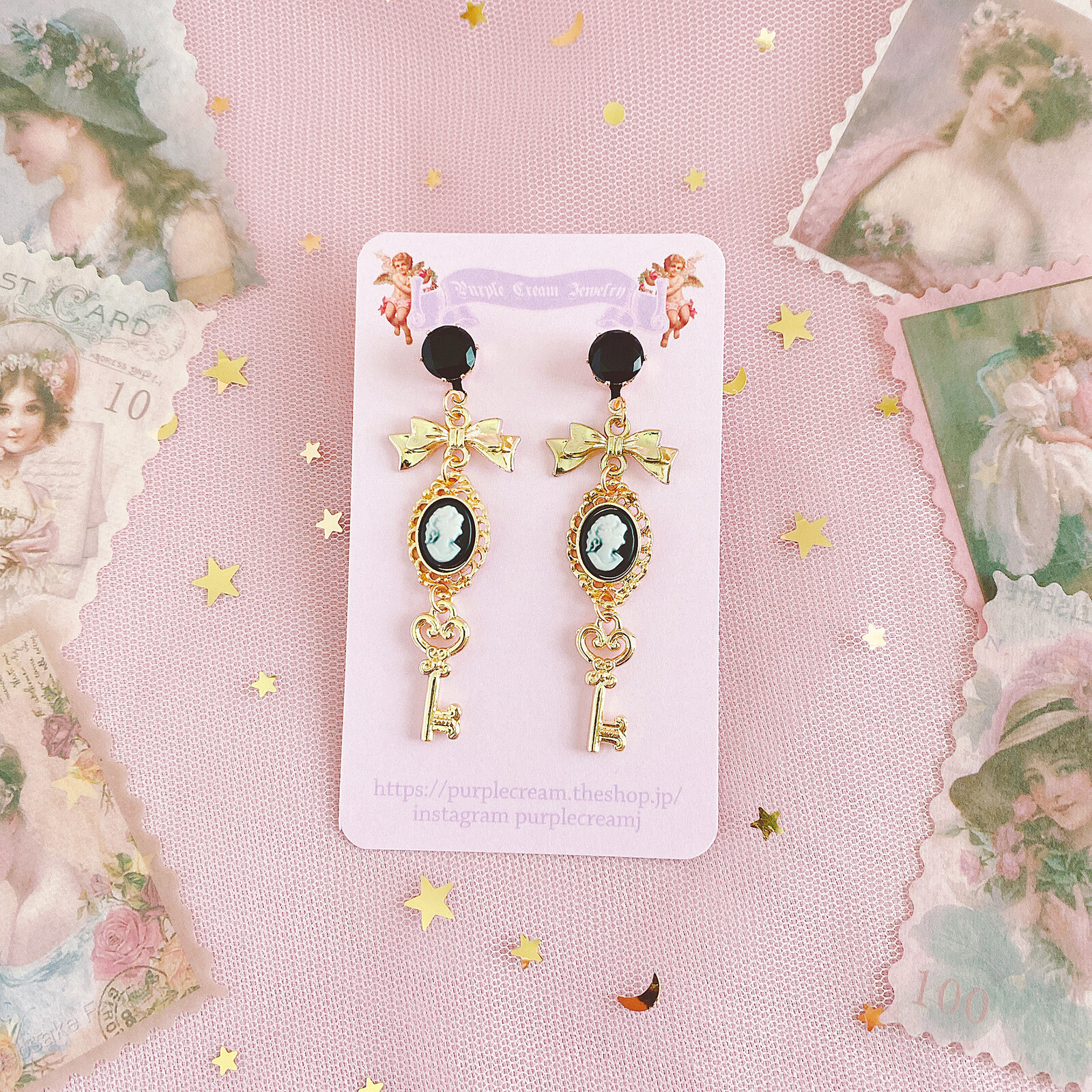 Cameo & Key Earrings