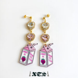 XTS Strawberry Milk Heart Earrings