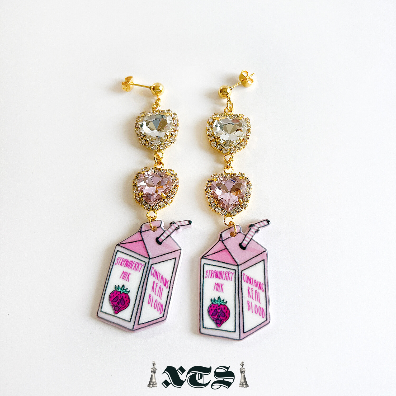 XTS Strawberry Milk Heart Earrings