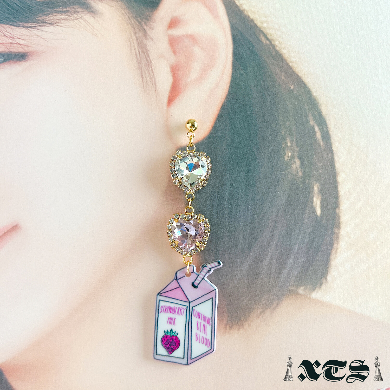 XTS Strawberry Milk Heart Earrings - Image 4
