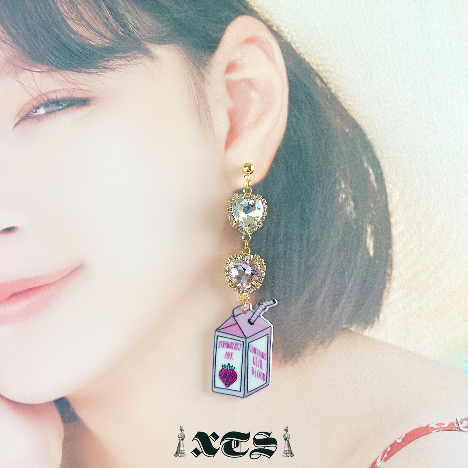 XTS Strawberry Milk Heart Earrings - Image 3