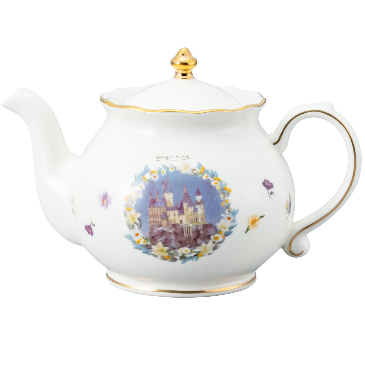 Harry Potter | Hogwarts Castle Floral Teapot | Porcelain with Gold Trim | ハリーポッター ティーポット
