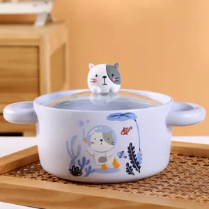 Urban Toyko | Ceramic Cat Pot with Lid | 30oz Capacity | Adorable Undersea Cat Design