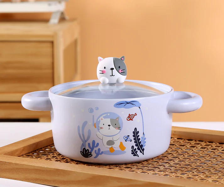 Urban Toyko | Ceramic Cat Pot with Lid | 30oz Capacity | Adorable Undersea Cat Design