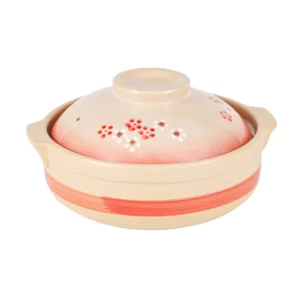 Pink Plum Blossom Donabe Claypot | 74 fl oz | 10" | Traditional Clay Hot Pot