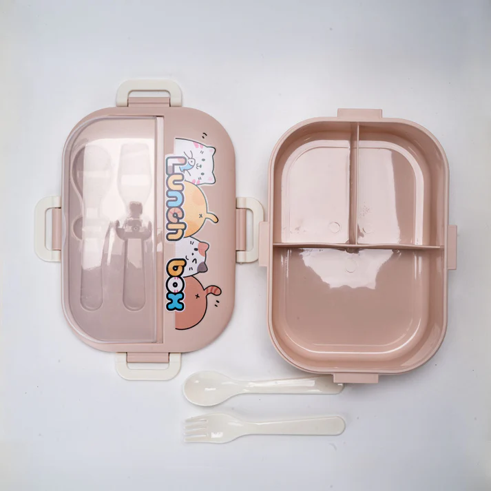Cute Cat Compartment Lunch Box | 3-Section Bento with Utensils - Image 4