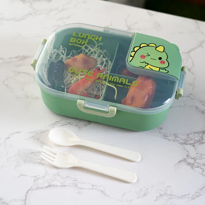 Urban Tokyo | Cute Dinosaur Compartment Lunch Box | 3-Section Bento with Utensils