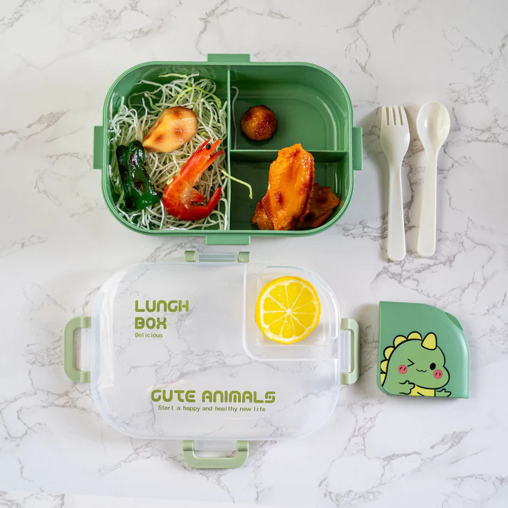 Urban Tokyo | Cute Dinosaur Compartment Lunch Box | 3-Section Bento with Utensils - Image 2