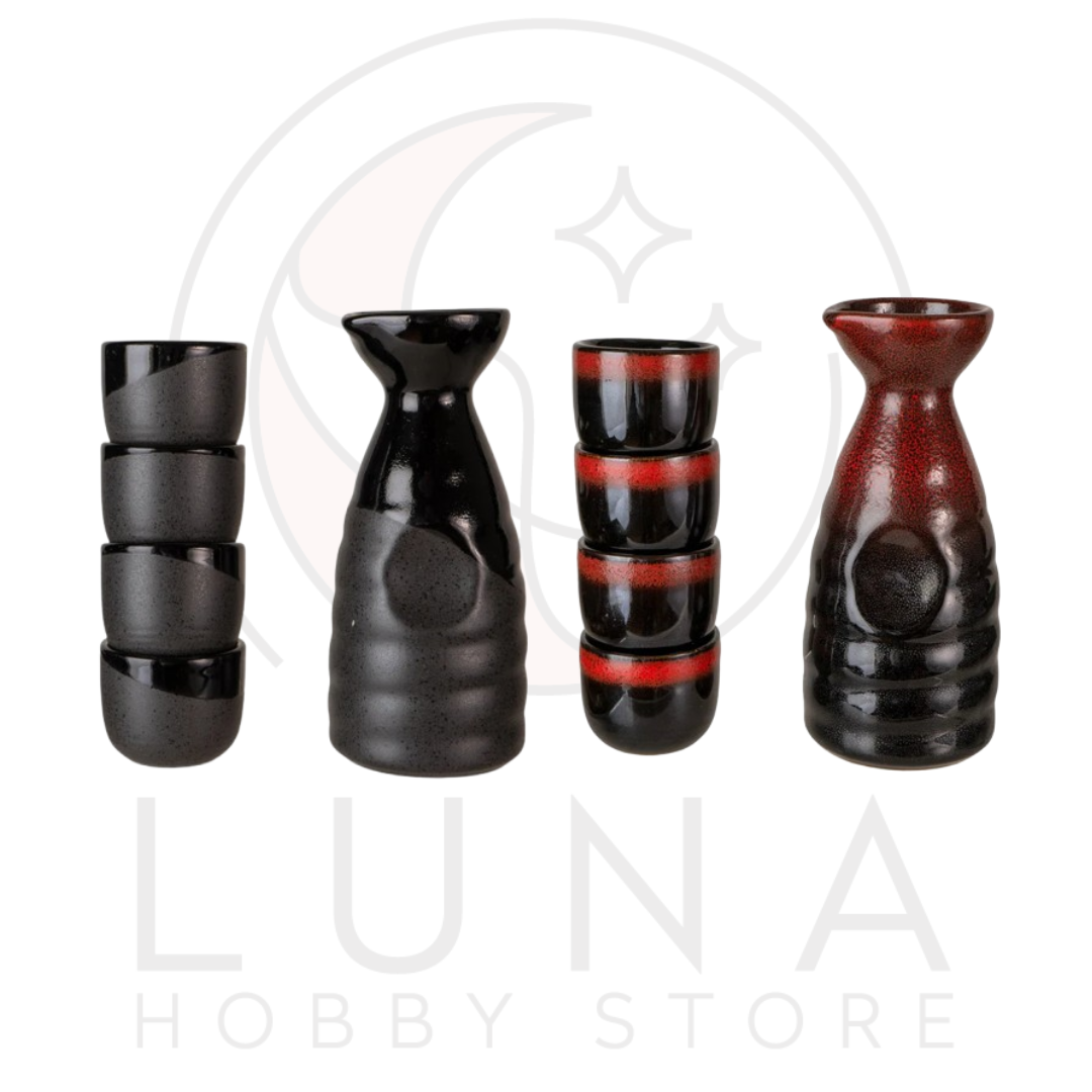 Urban Tokyo | Ceramic Sake Bottle & Cup Set | Black or Red