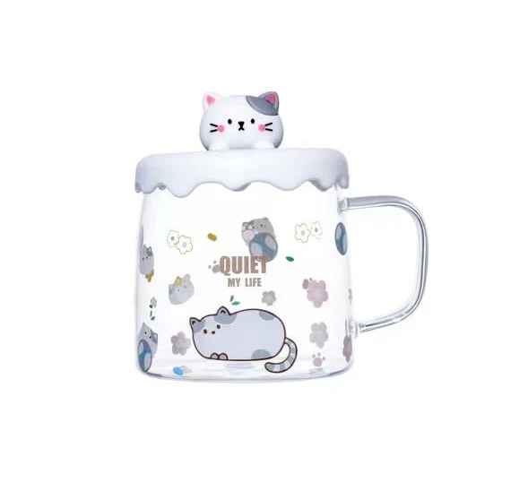 Urban Tokyo | Quiet My Life Cat Mug | Glass Cup with Silicone Lid