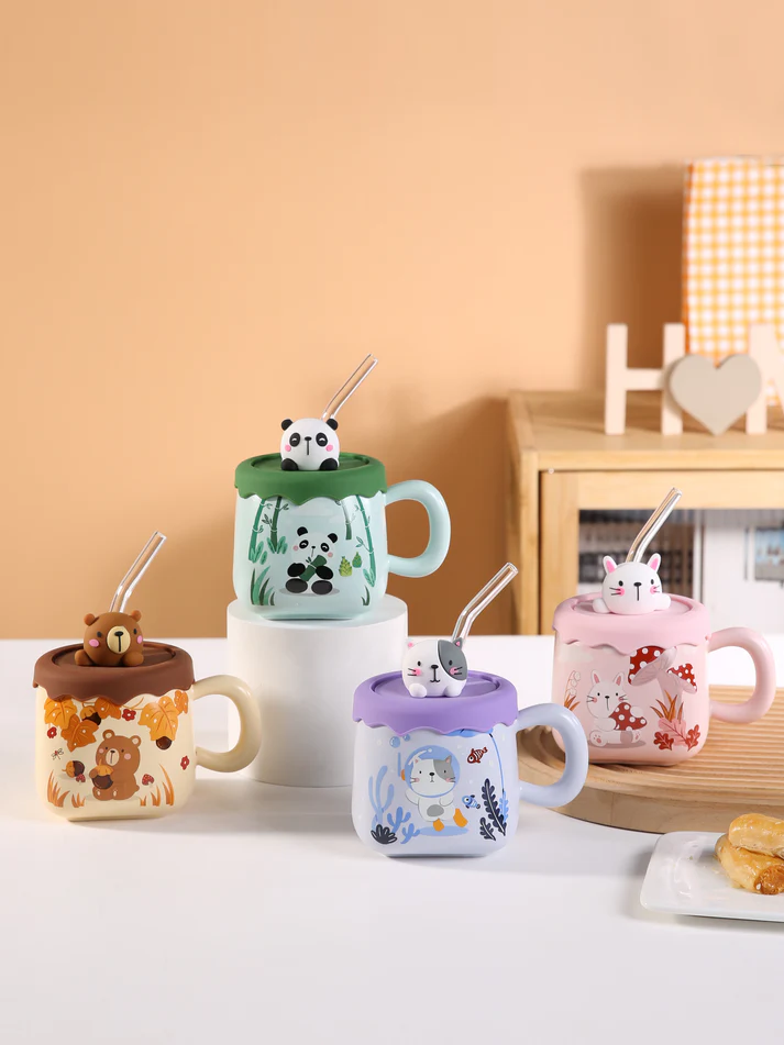 Urban Tokyo | Autumn Bear Mug | Stoneware Cup with Glass Straw & Bear Topper - Image 2