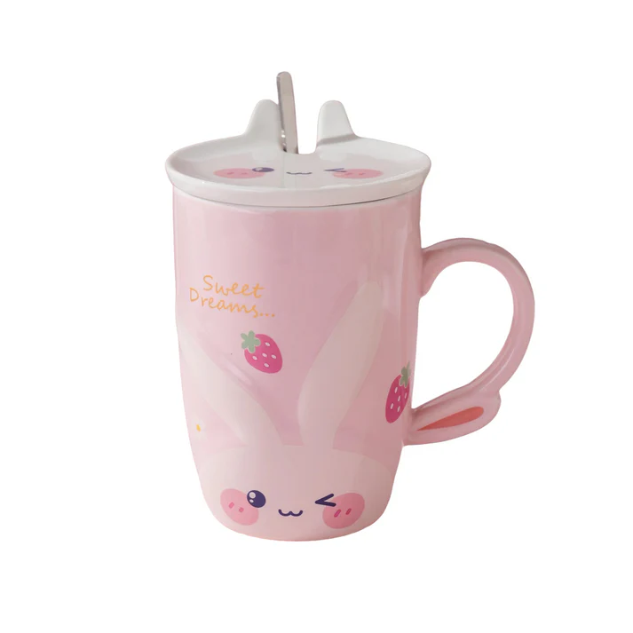 Urban Tokyo | Sweet Dreams Bunny Mug Set | Pink Ceramic with Lid & Spoon - Image 2