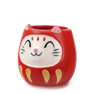 Urban Tokyo | Daruma Cat Yunomi Tea Cup | Japanese Lucky Cat Cup | 10 fl oz | Made in Japan