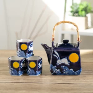 Urban Tokyo | Blue Rabbit Moon Teapot Set | 5-Piece Porcelain Tea Set | Made in China