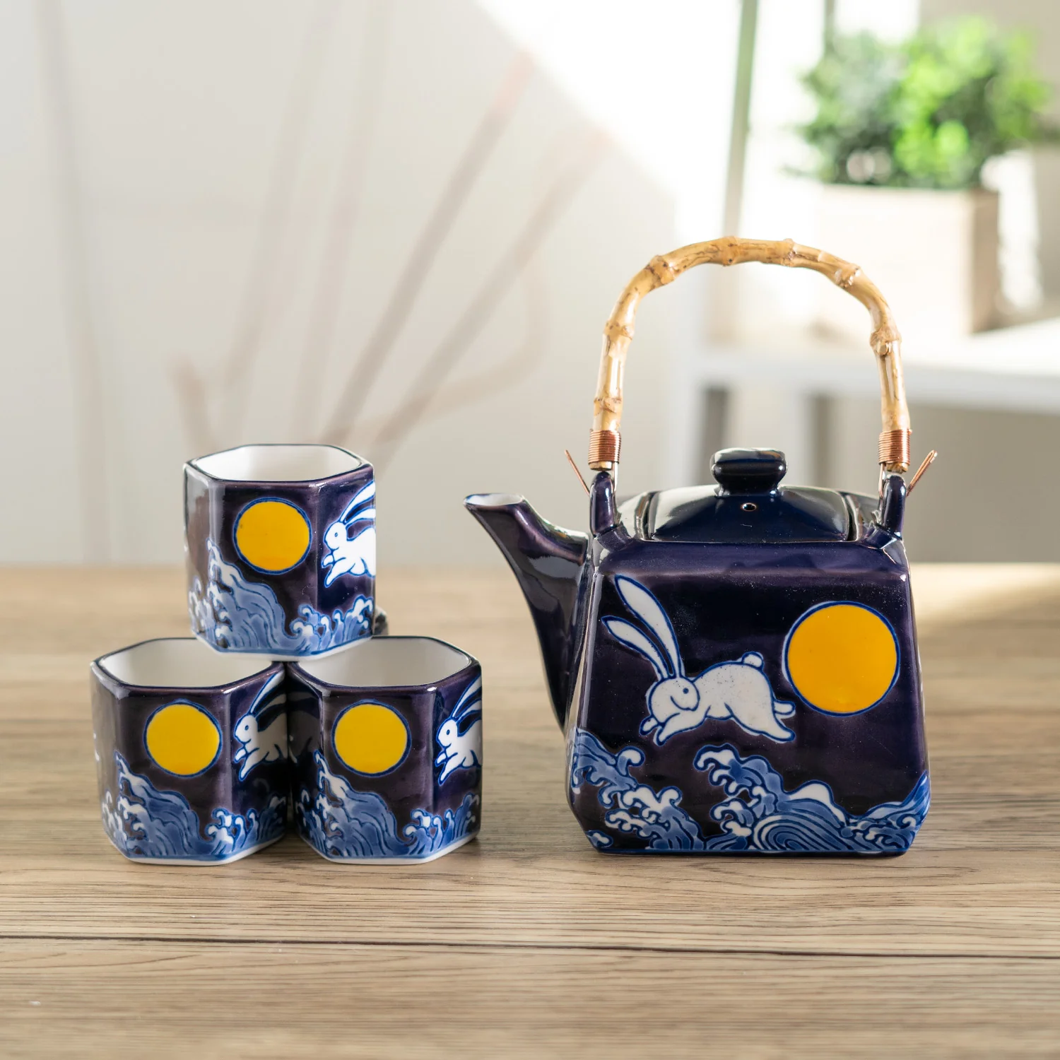 Urban Tokyo | Blue Rabbit Moon Teapot Set | 5-Piece Porcelain Tea Set | Made in China