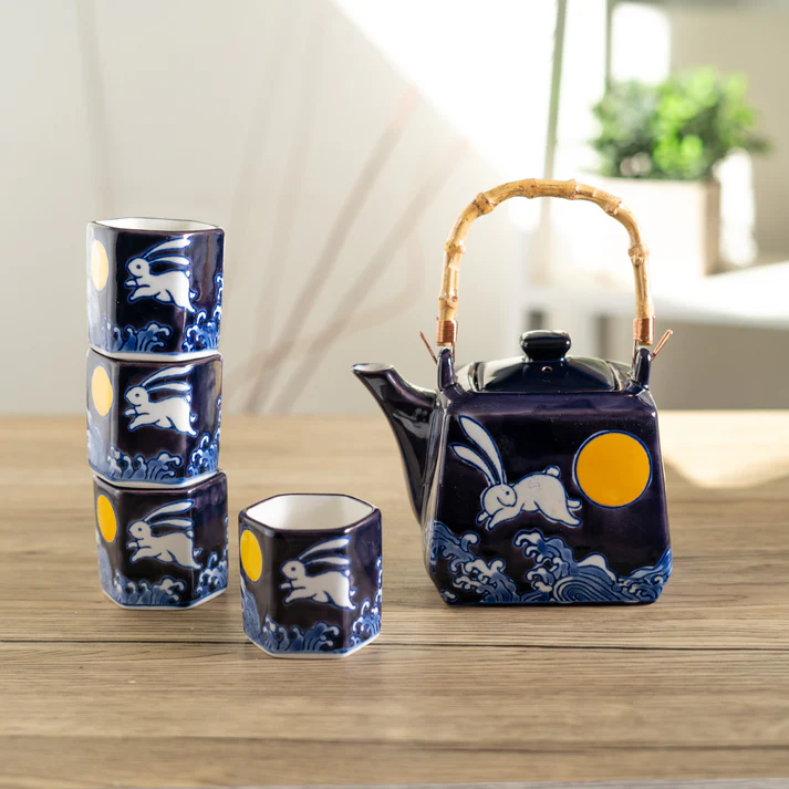 Urban Tokyo | Blue Rabbit Moon Teapot Set | 5-Piece Porcelain Tea Set | Made in China - Image 2