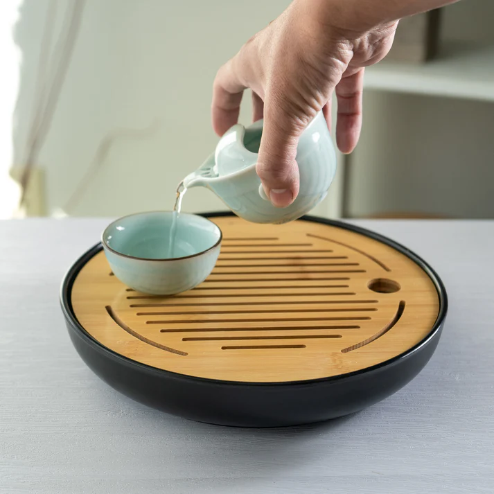 Urban Tokyo | Bamboo & Ceramic Tea Tray | Round Style - Image 2