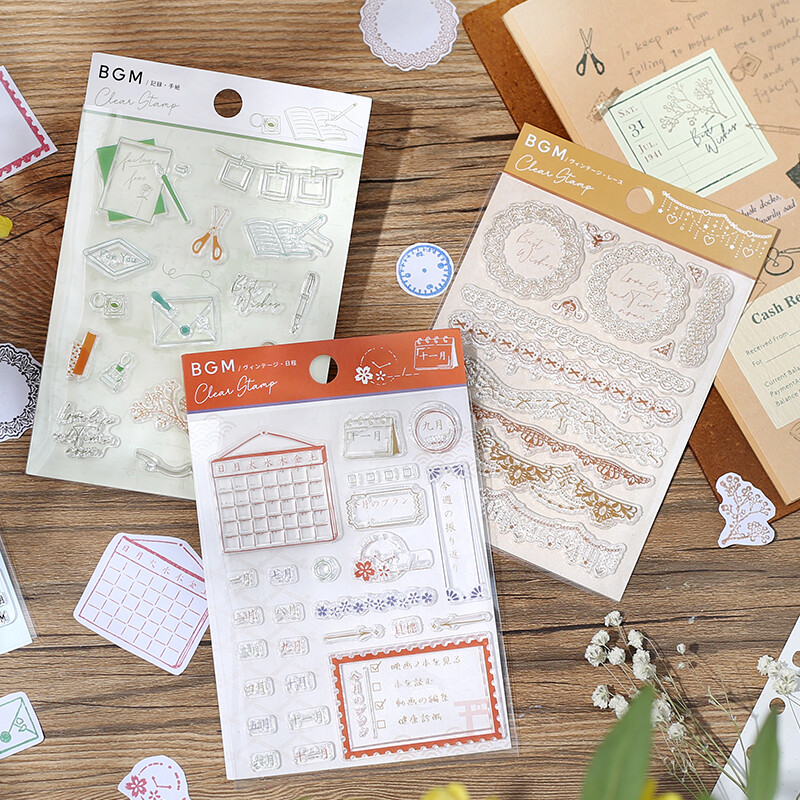 BGM Clear Stamps | Daily Records & Vintage Themes | クリアスタンプ:手帳の記録・ヴィンテージ風 4種 - Image 2