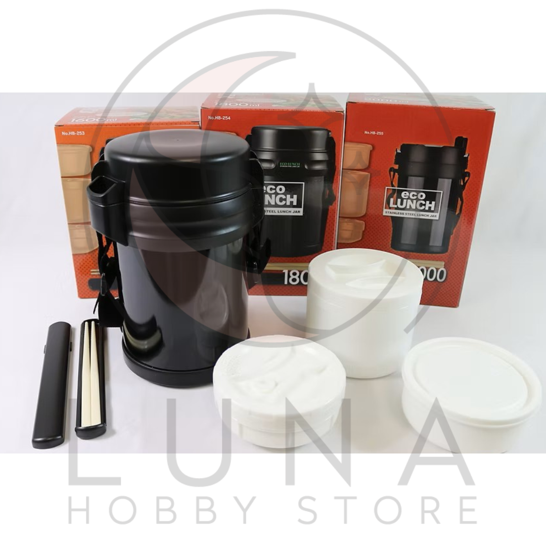 Eco Lunch | Double Stainless Steel Bento Lunch Jar | 3-Tier Set with Chopsticks | 1600ml 1800ml 2000ml