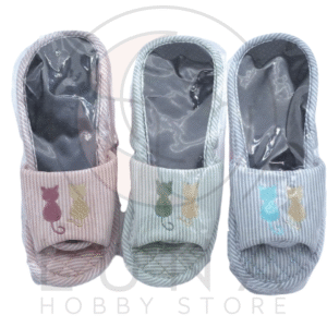 Women’s Cat Shadow Stripe Slippers | 3-Tier Quilted Indoor Slides | One Size