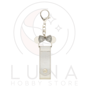 Tokyo Disney Resort | Minnie Mouse Headband Holder Keychain | Metallic Silver with Glitter Bow