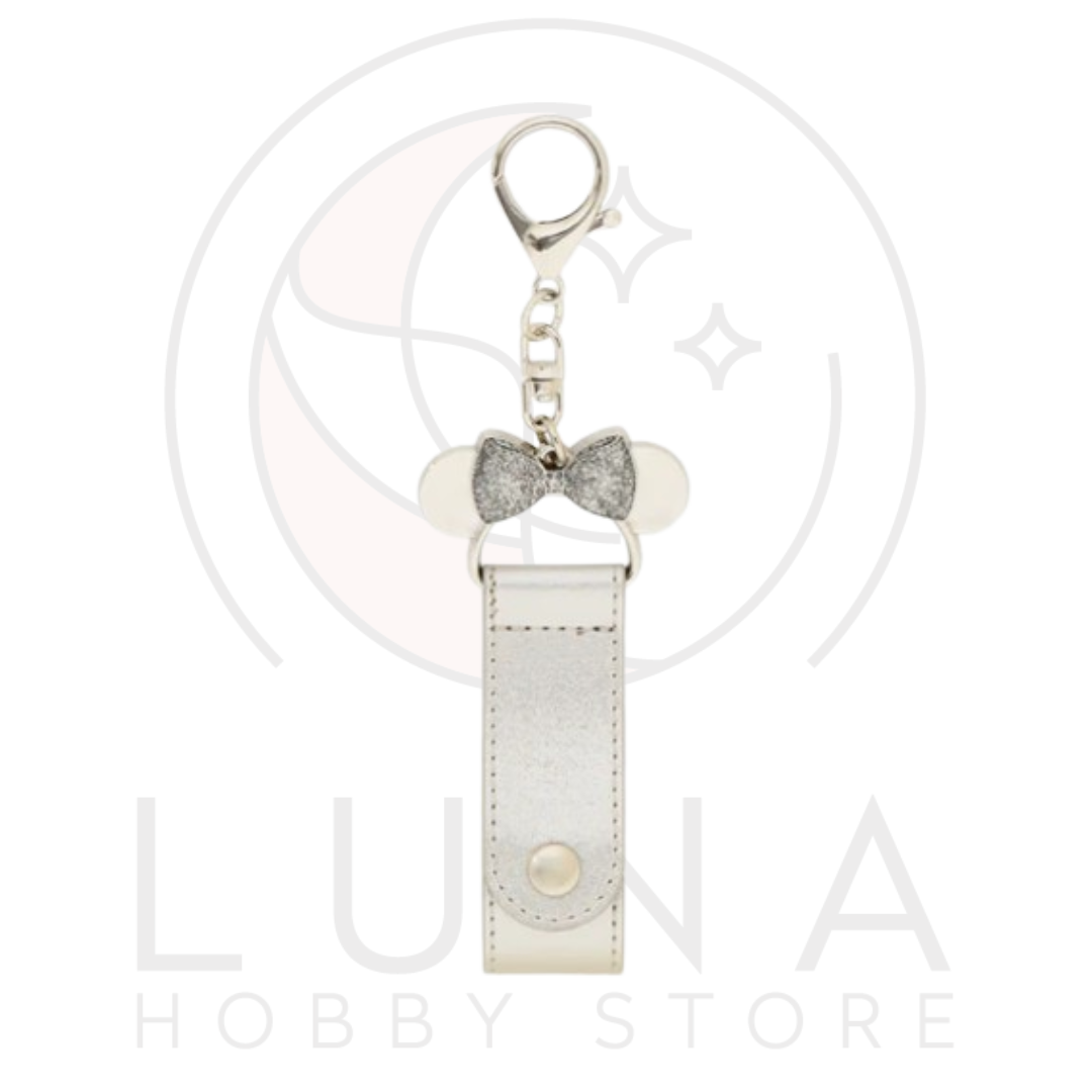 Tokyo Disney Resort | Minnie Mouse Headband Holder Keychain | Metallic Silver with Glitter Bow