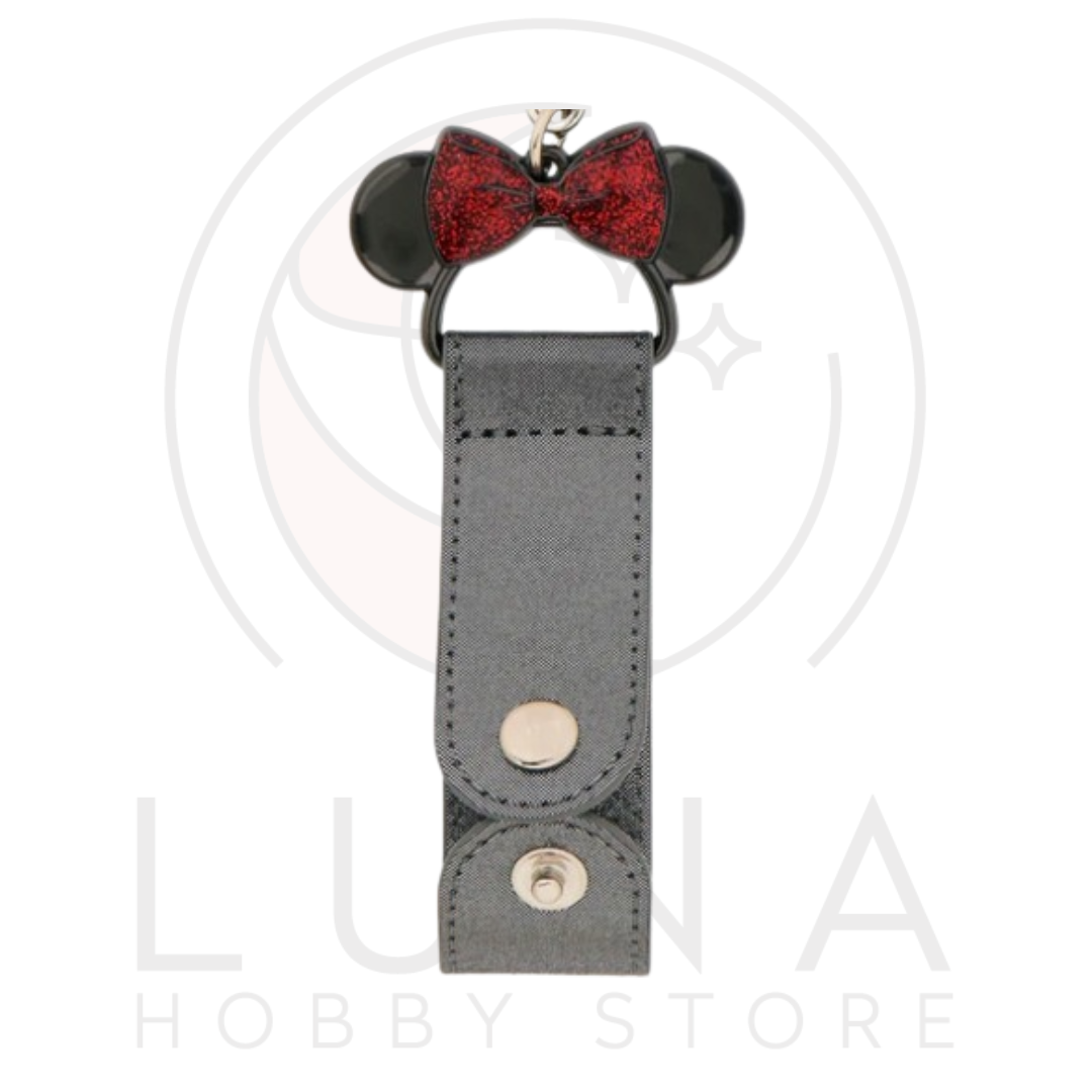 Tokyo Disney Resort | Minnie Mouse Headband Holder Keychain | Metallic Black with Red Glitter Bow - Image 2