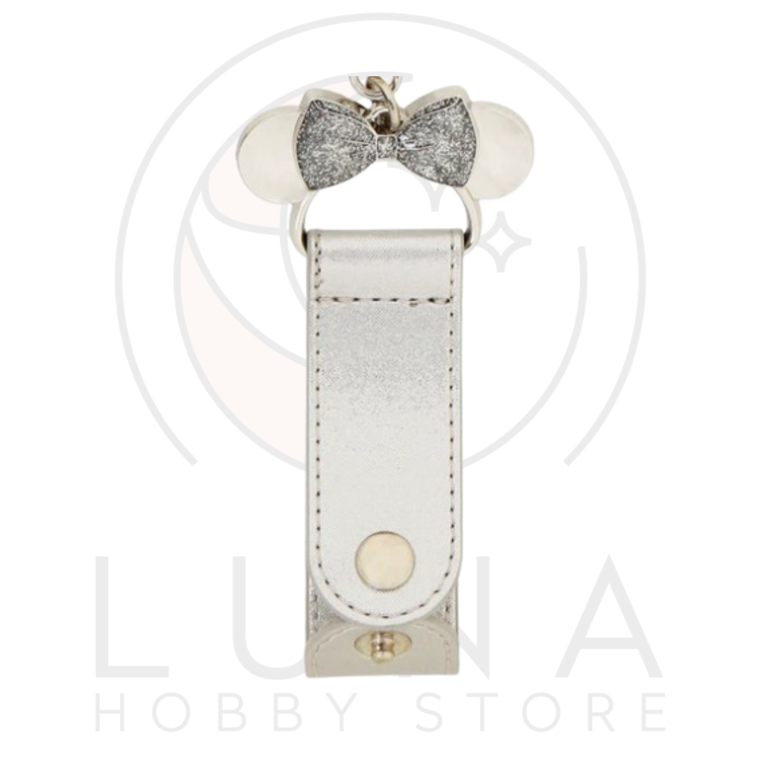 Tokyo Disney Resort | Minnie Mouse Headband Holder Keychain | Metallic Silver with Glitter Bow - Image 2
